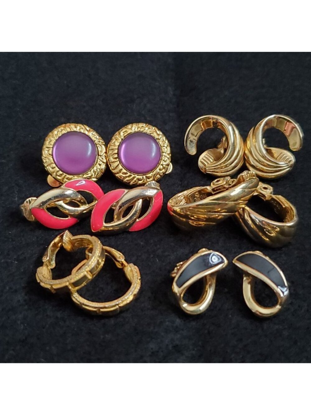 Vintage Clip On Earring Lot Monet Gold Tone Enamel 6pr